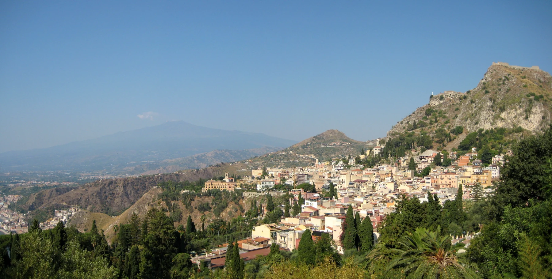 Real panorama of Taormina and Mount Etna